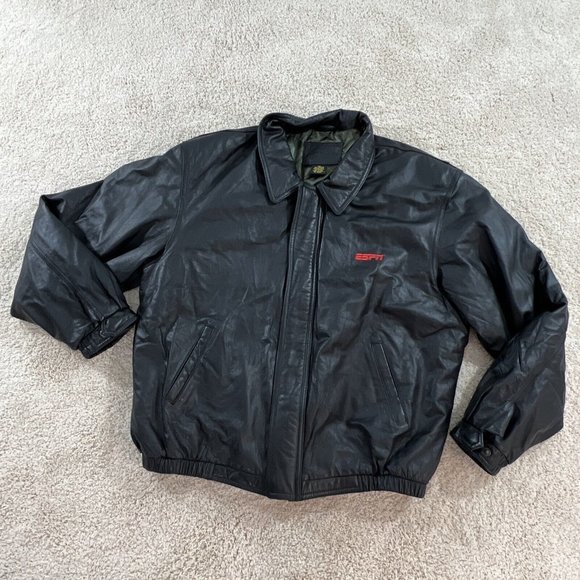 Port Authority Mens Leather Jacket XL Black Bomber ESPN - Picture 3 of 13